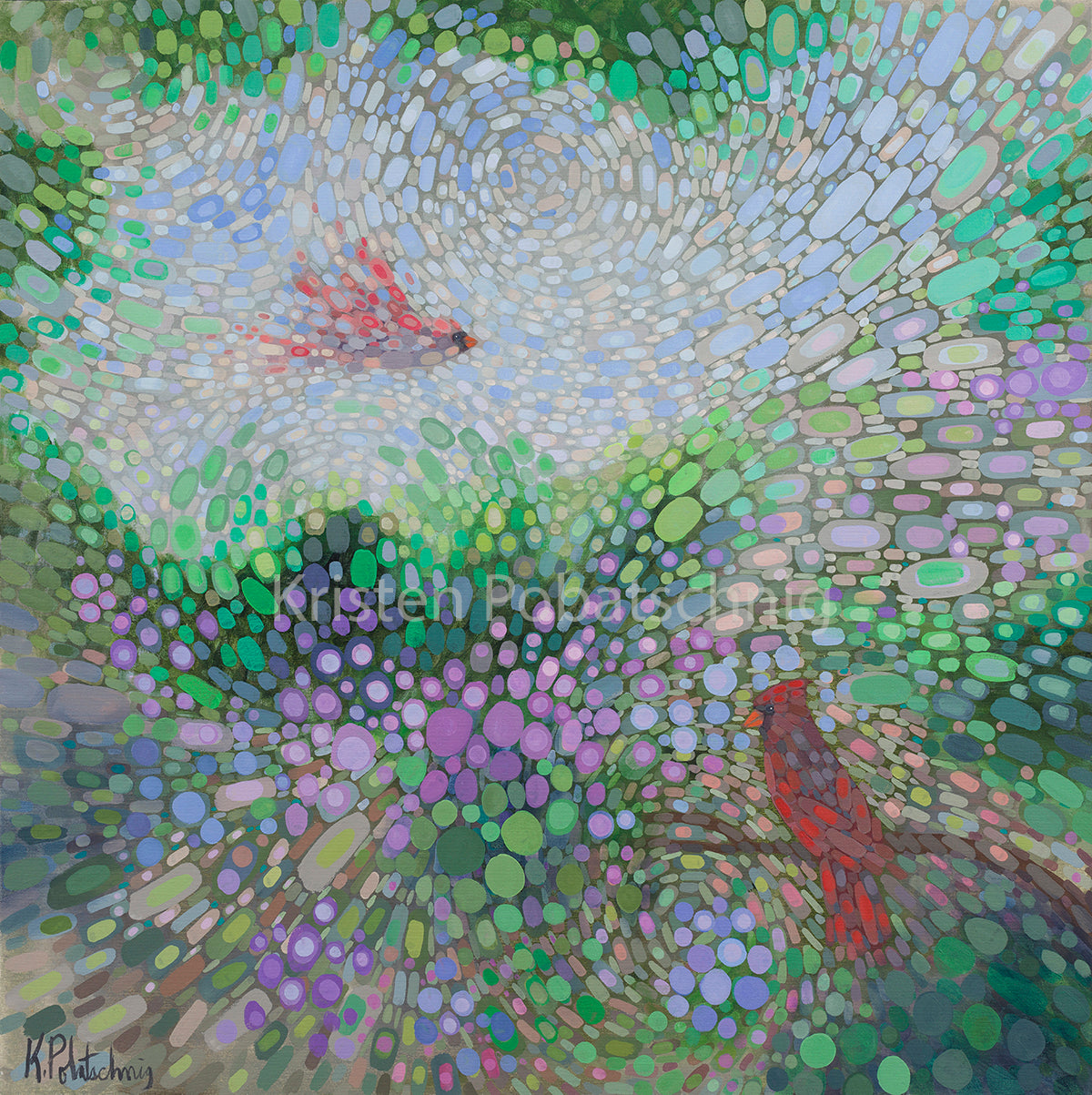 Blossoming Winds - Original Cardinals Painting 40"x40"