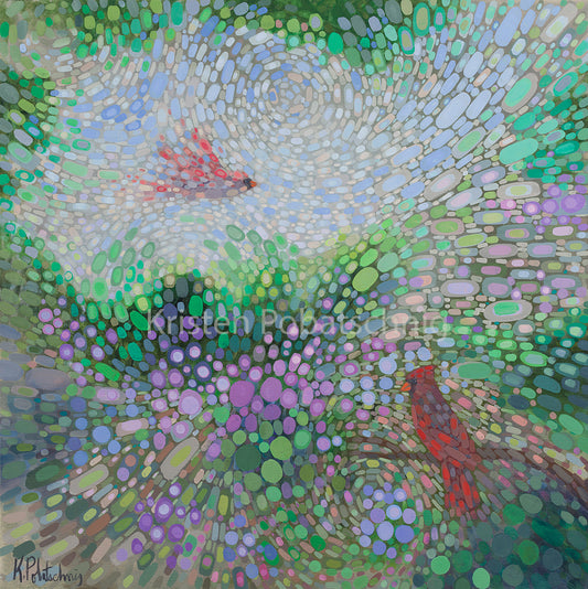 Blossoming Winds - Original Cardinals Painting 40"x40"