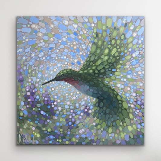 “Hummingbird in Flight 14: Floral Flutter”