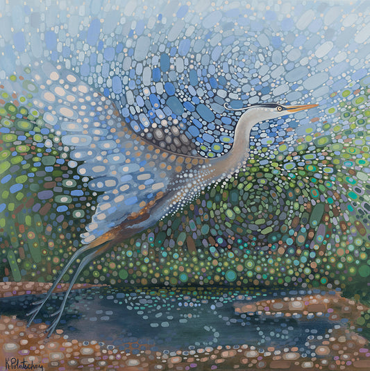 "Departure" Great Blue Heron Original Painting