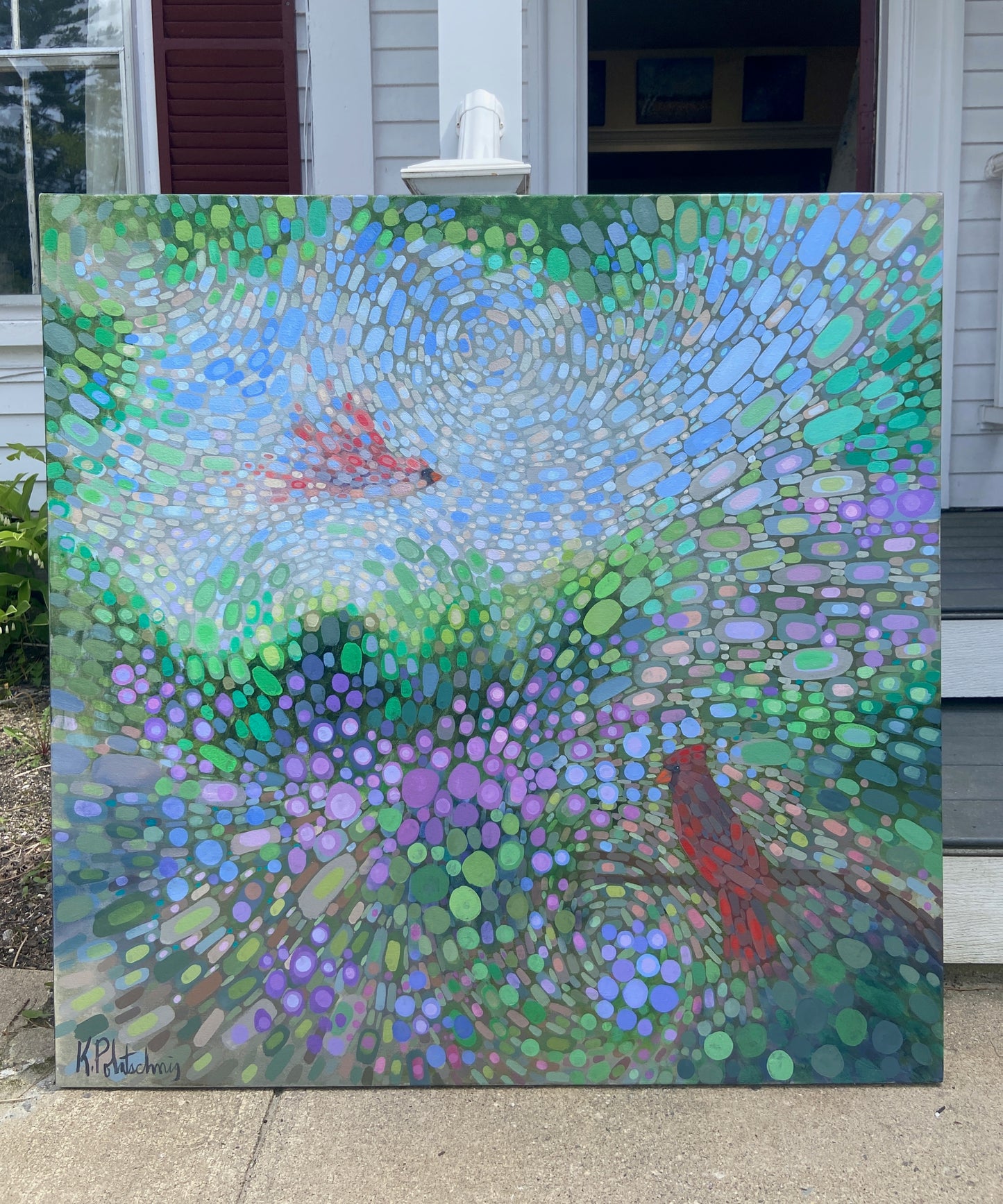 Blossoming Winds - Original Cardinals Painting 40"x40"