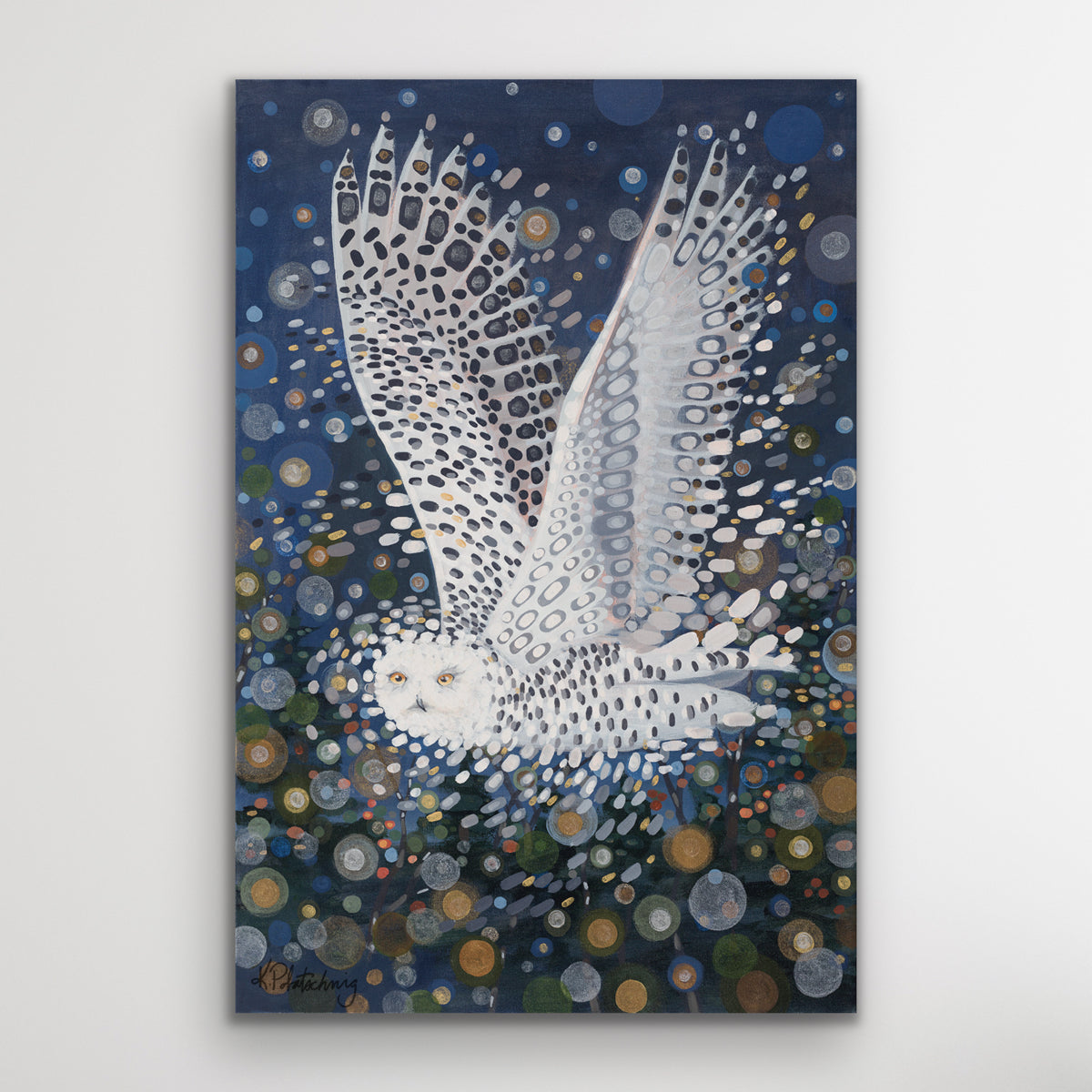 Snowy Owl in Flight at Night Painting