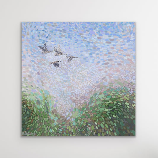 Four Flying Geese Original Painting 40"x40"