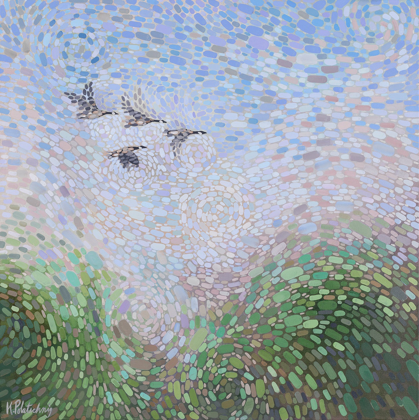 Four Flying Geese Original Painting 40"x40"